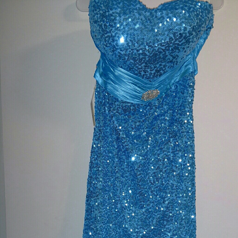 Blue sequin floor length dress